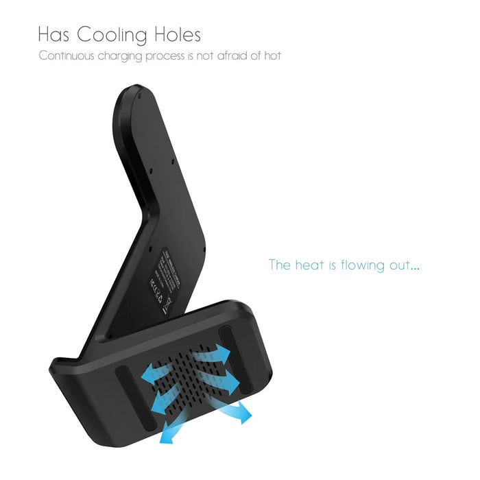 F11 2 in 1 Wireless Charging Stand Qi Fast Charger for iPhone Samsung Phone Apple Watch - Black - 5
