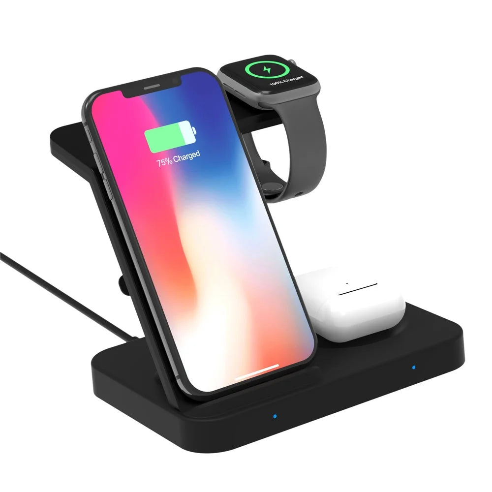 F15 3-in-1 Wireless Charger Stand Qi 15W Fast Charging Station for Phone / iWatch / AirPods - 4