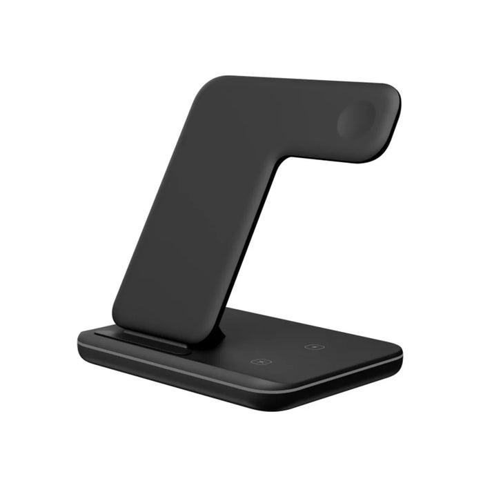 3-in-1 Desktop Vertical 15W Wireless Charger Stand for iPhone/Apple Watch/Airpods - Black - 1