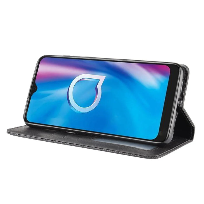 Vintage Style Leather Wallet Stand Phone Shell for Alcatel 1S (2020)/1V (2020)/3L (2020) - Black - 6