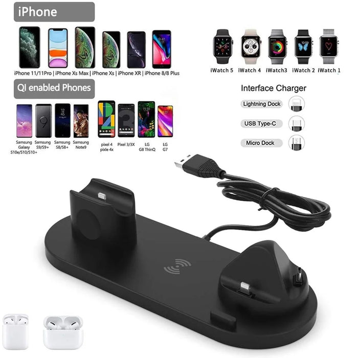 UD15-C 3-in-1 Multifunctional Wireless Charger Charging Dock Station Holder Stand for Apple iPhone/Android Device /Type-C Device - Black - 2