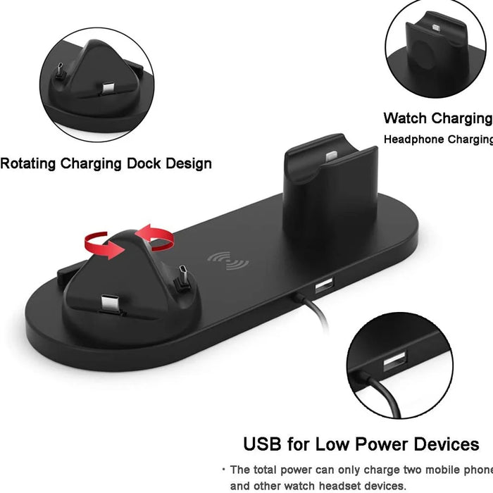 UD15-C 3-in-1 Multifunctional Wireless Charger Charging Dock Station Holder Stand for Apple iPhone/Android Device /Type-C Device - Black - 3