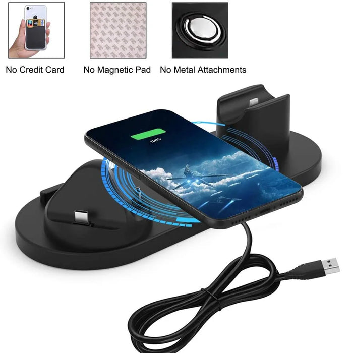 UD15-C 3-in-1 Multifunctional Wireless Charger Charging Dock Station Holder Stand for Apple iPhone/Android Device /Type-C Device - Black - 4