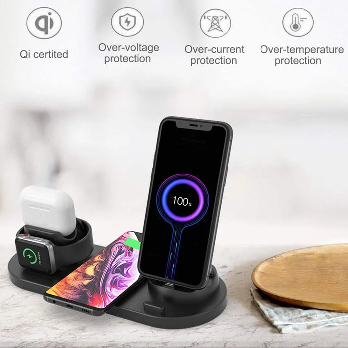 UD15-C 3-in-1 Multifunctional Wireless Charger Charging Dock Station Holder Stand for Apple iPhone/Android Device /Type-C Device - Black - 5