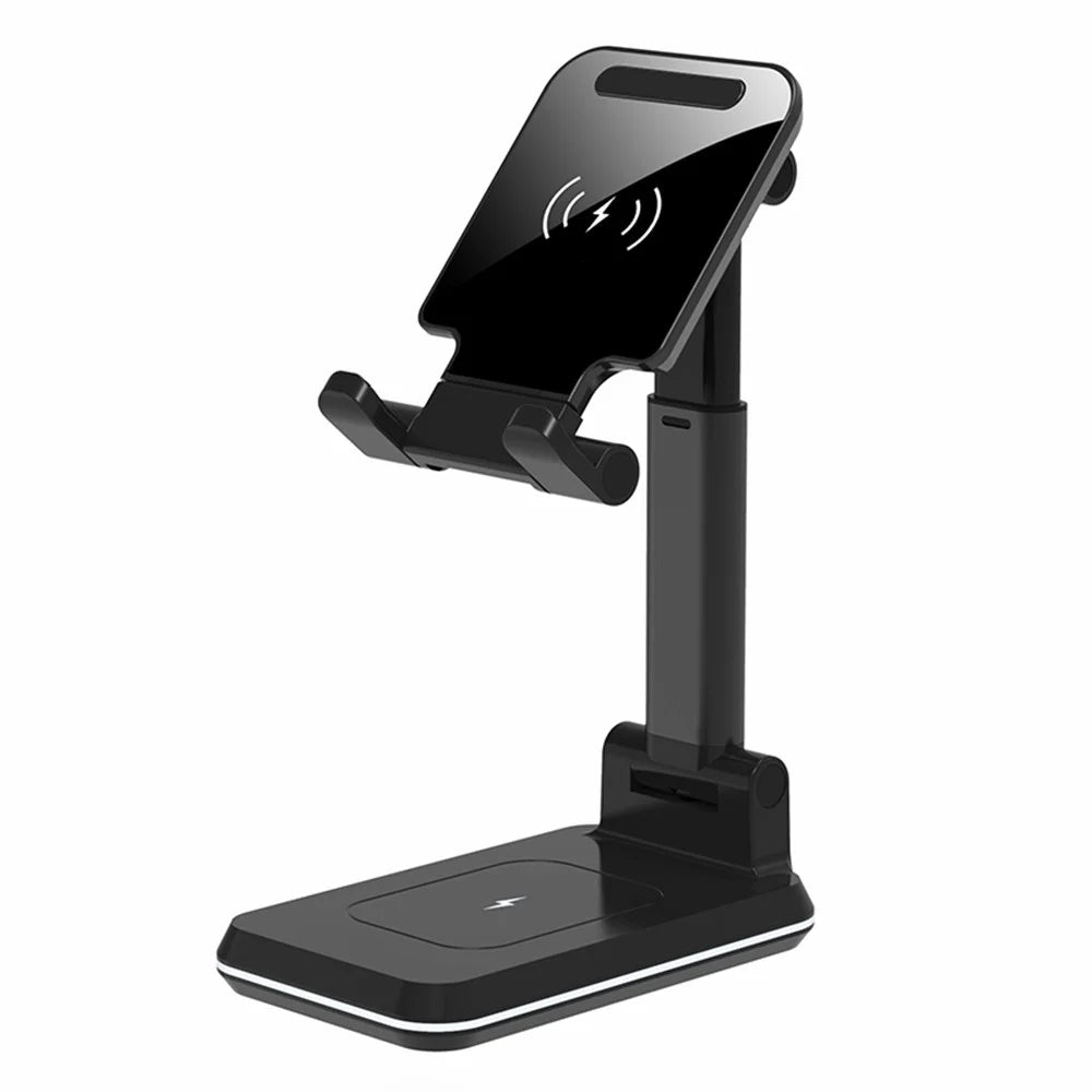 2-in-1 Wireless Charger Stand 10W Foldable Fast Charging Phone Earphone Station Dock - Black - 1