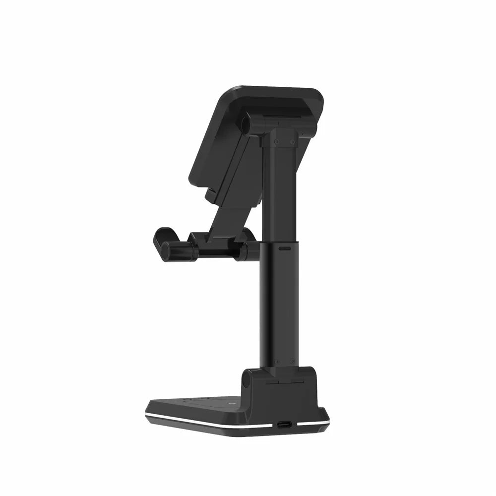 2-in-1 Wireless Charger Stand 10W Foldable Fast Charging Phone Earphone Station Dock - Black - 2