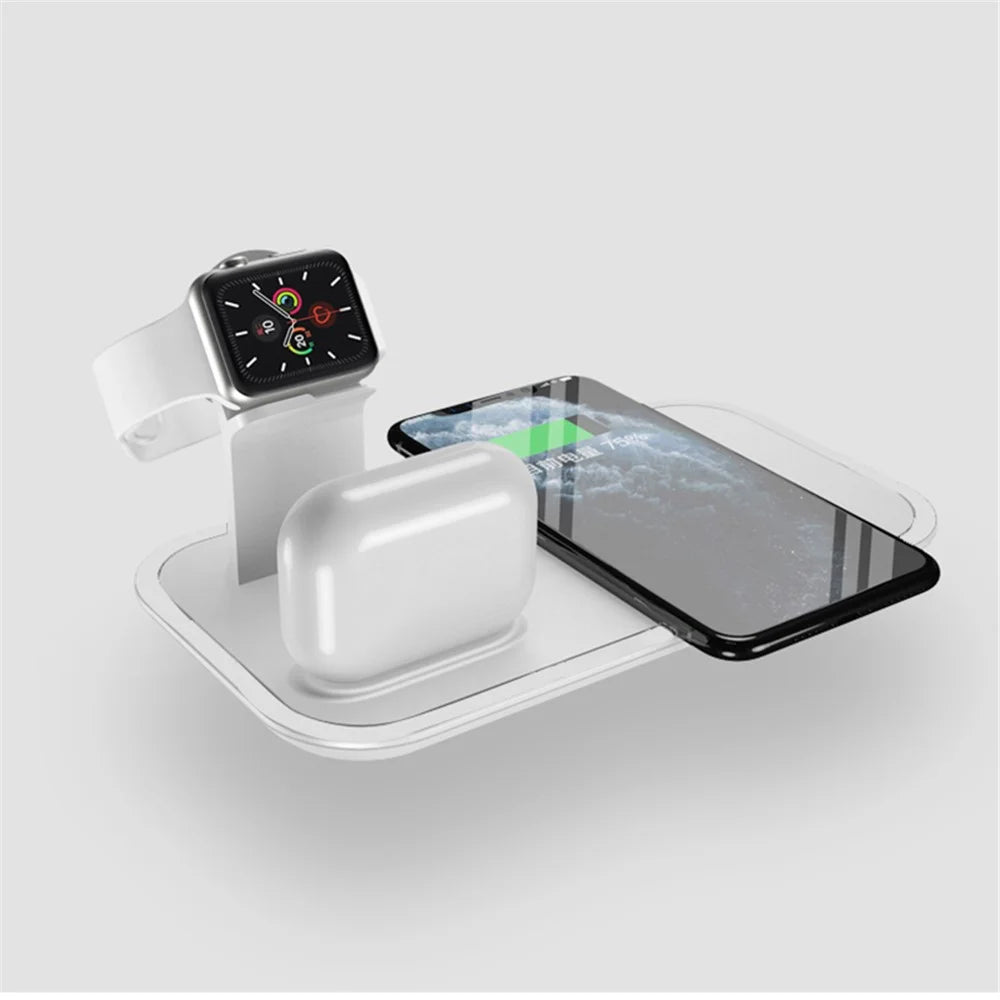 WS14 3-in-1 Wireless Charger Stand Qi Fast Charging Station for Apple Watch + AirPods + Phone Station Dock - White - 1