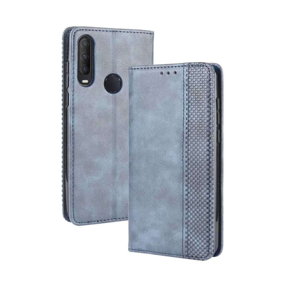 Vintage Style Leather Wallet Stand Case for Alcatel 1SE (2020) - Blue - 2
