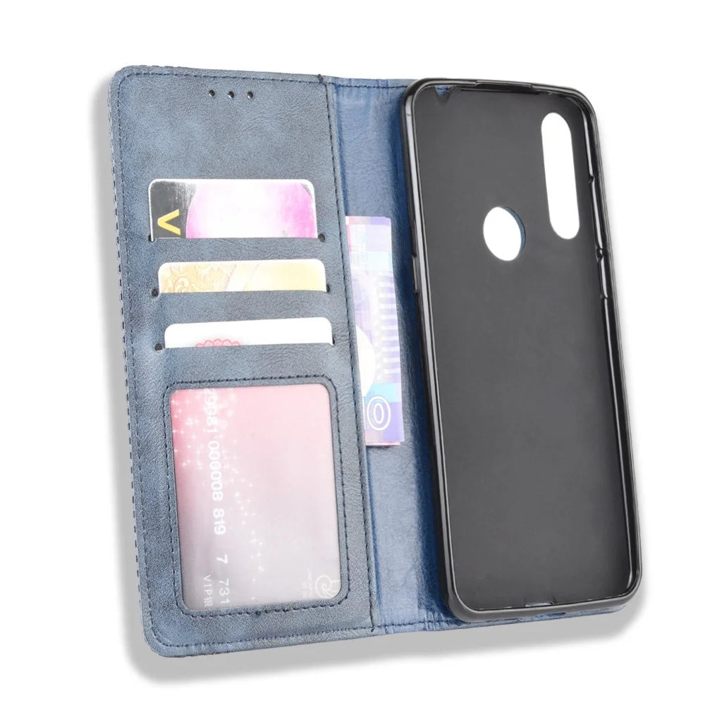 Vintage Style Leather Wallet Stand Case for Alcatel 1SE (2020) - Blue - 4