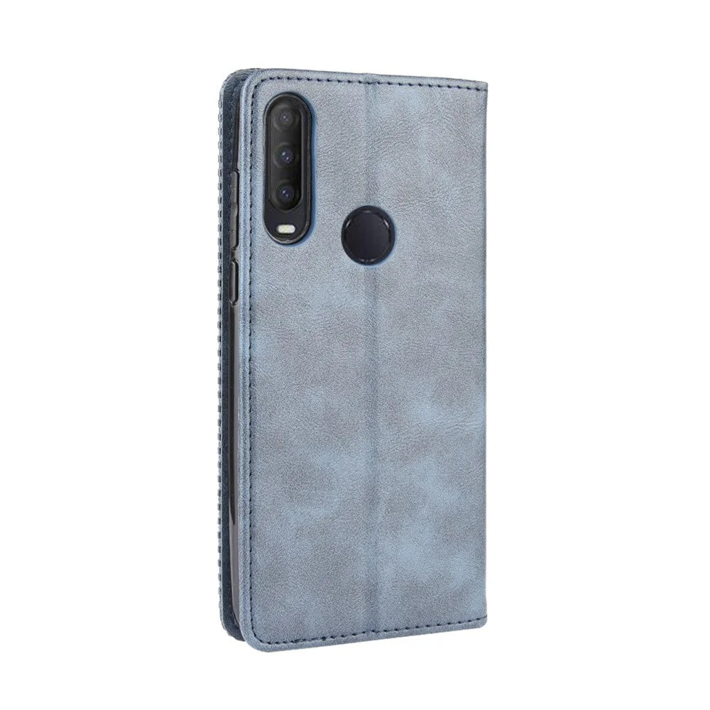 Vintage Style Leather Wallet Stand Case for Alcatel 1SE (2020) - Blue - 7
