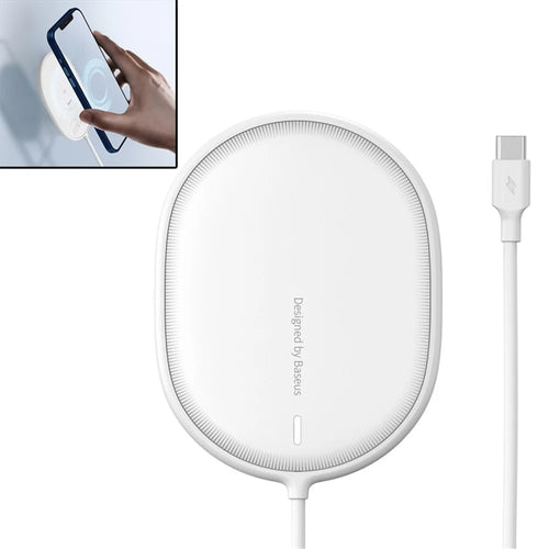 BASEUS CW-HW Light Magnetic Wireless Charger with Type-C Cable for iPhone 12 Series Phones - White - 1