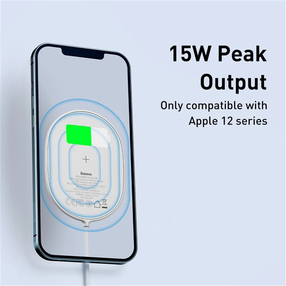 BASEUS CW-HW Light Magnetic Wireless Charger with Type-C Cable for iPhone 12 Series Phones - White - 5