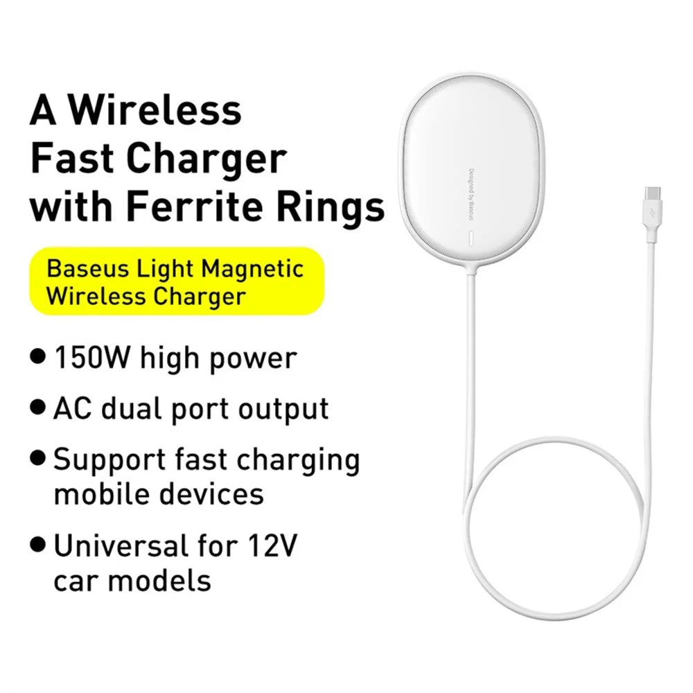 BASEUS CW-HW Light Magnetic Wireless Charger with Type-C Cable for iPhone 12 Series Phones - White - 7