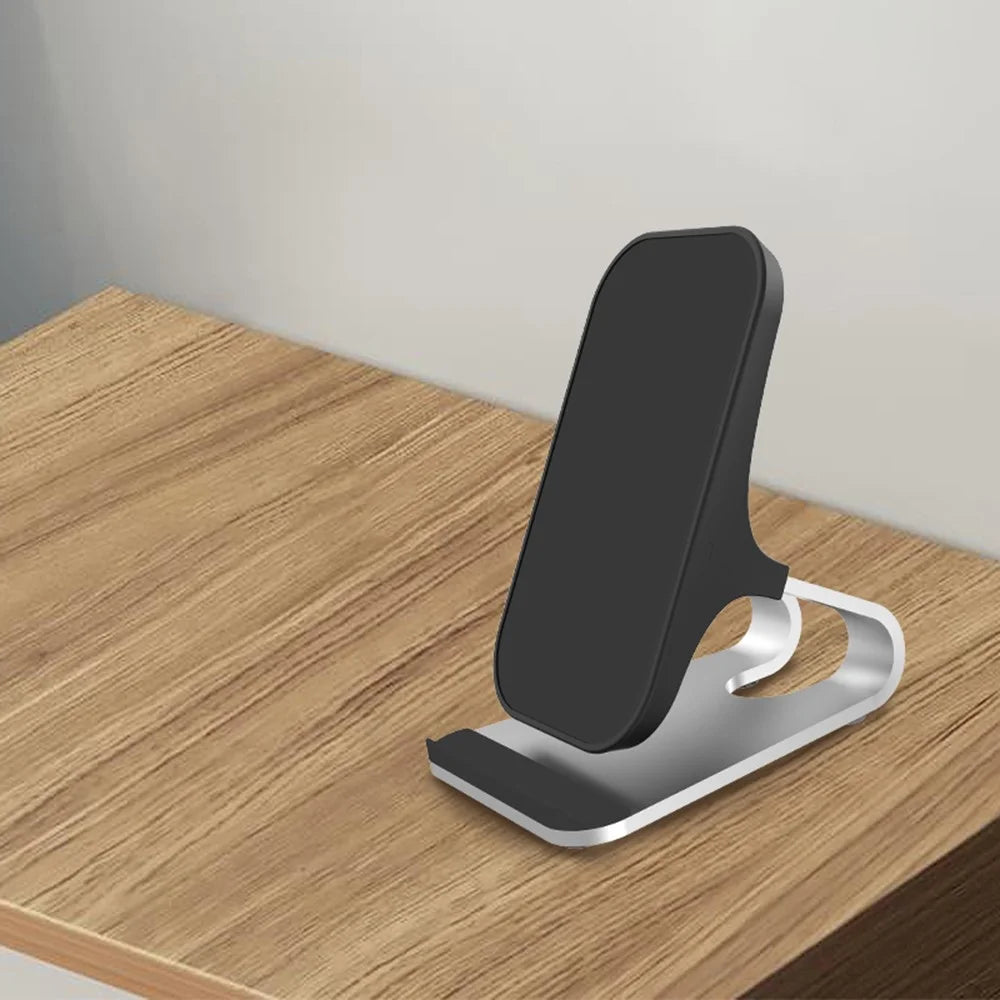 15W Qi Wireless Charger Mobiel Phone Desk Fast Charging Stand for iPhone Samsung - Black/Silver - 1