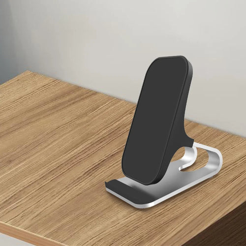 15W Qi Wireless Charger Mobiel Phone Desk Fast Charging Stand for iPhone Samsung - Black/Silver - 1