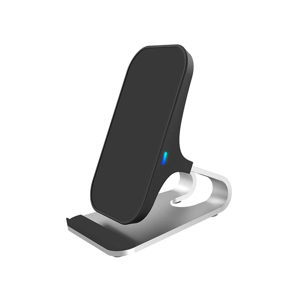 15W Qi Wireless Charger Mobiel Phone Desk Fast Charging Stand for iPhone Samsung - Black/Silver - 2