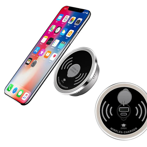 KP-ZMC Waterproof Built-in Desktop Embedded PD USB A+C Dual Port 15W Qi Fast Charging Wireless Charger - 1