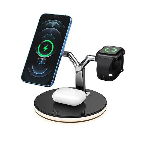 K3 3-in-1 Desktop Bracket Stand Magnetic Wireless Charger for Apple/Android Phones/Apple Watch/Airpods - Black - 1