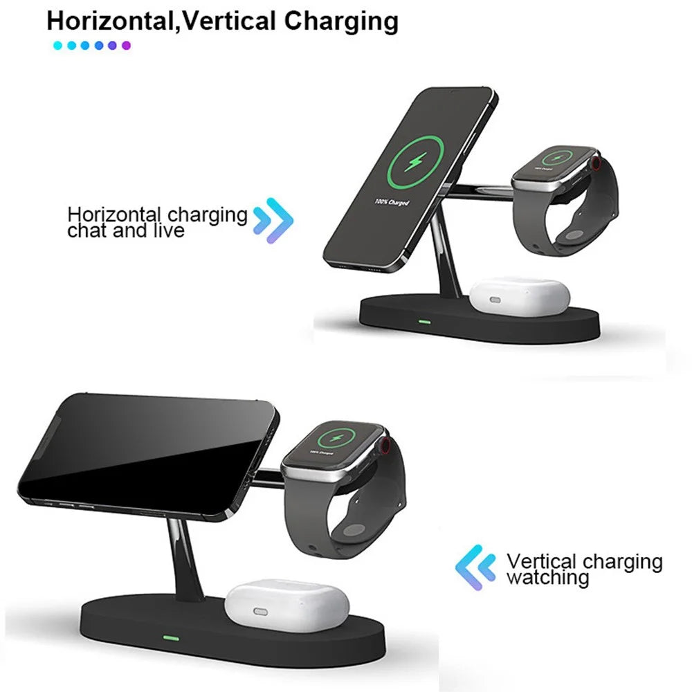 T268 5 in 1 Magnetic Wireless Charger for iPhone / Apple Watch / AirPods Charging Station - Black - 5