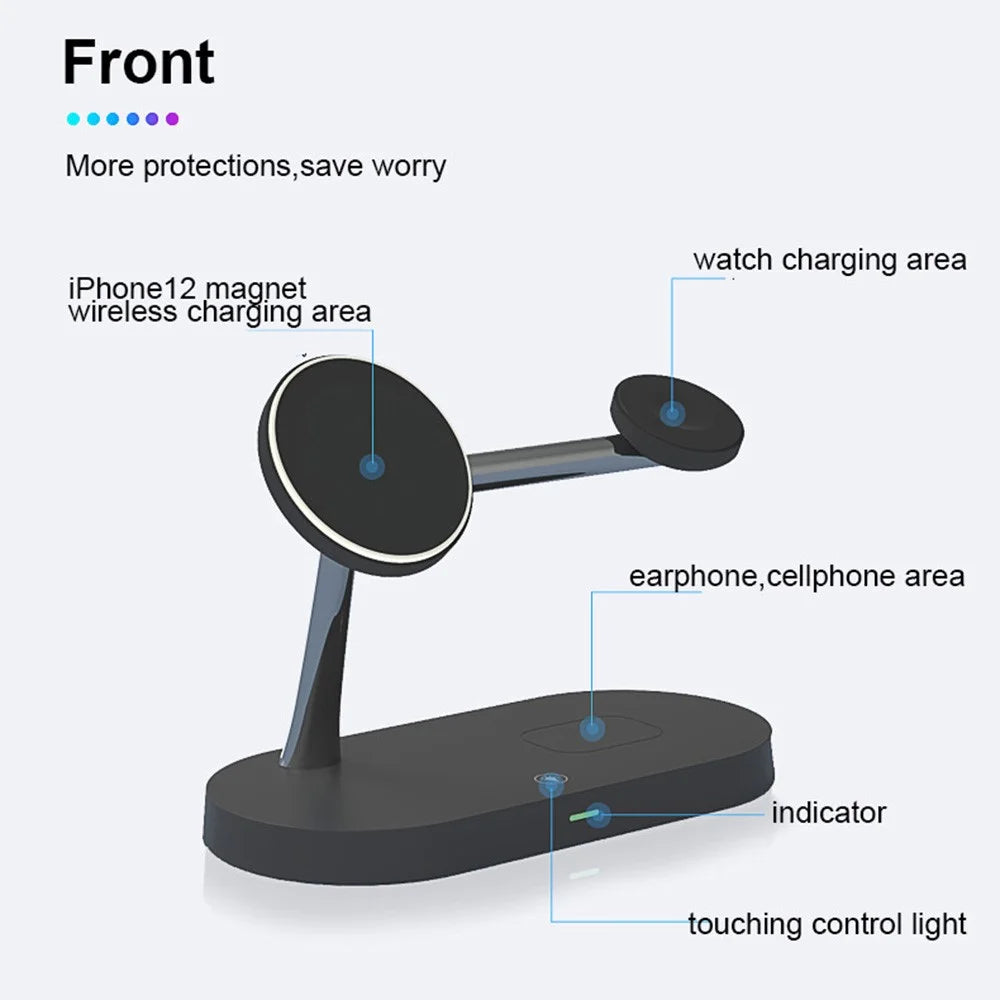 T268 5 in 1 Magnetic Wireless Charger for iPhone / Apple Watch / AirPods Charging Station - Black - 7