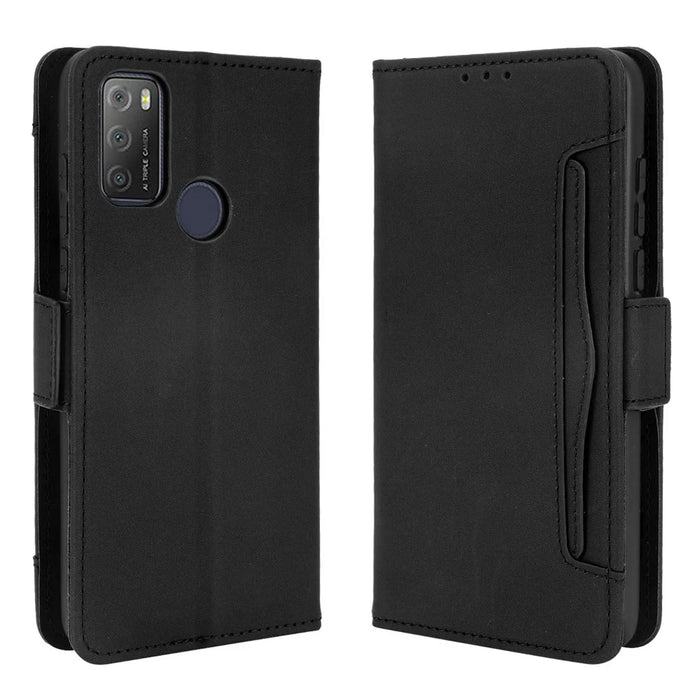 Leather Wallet Protective Case with Multiple Card Slots for Alcatel 3L (2021) / Alcatel 1S (2021) - Black - 1