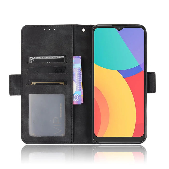 Leather Wallet Protective Case with Multiple Card Slots for Alcatel 3L (2021) / Alcatel 1S (2021) - Black - 6