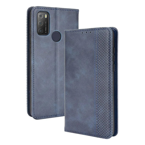 Magnetic Vintage Style Phone Case Wallet Stand Leather Cover for Alcatel 3L(2021) / 1S (2021) - Blue - 1