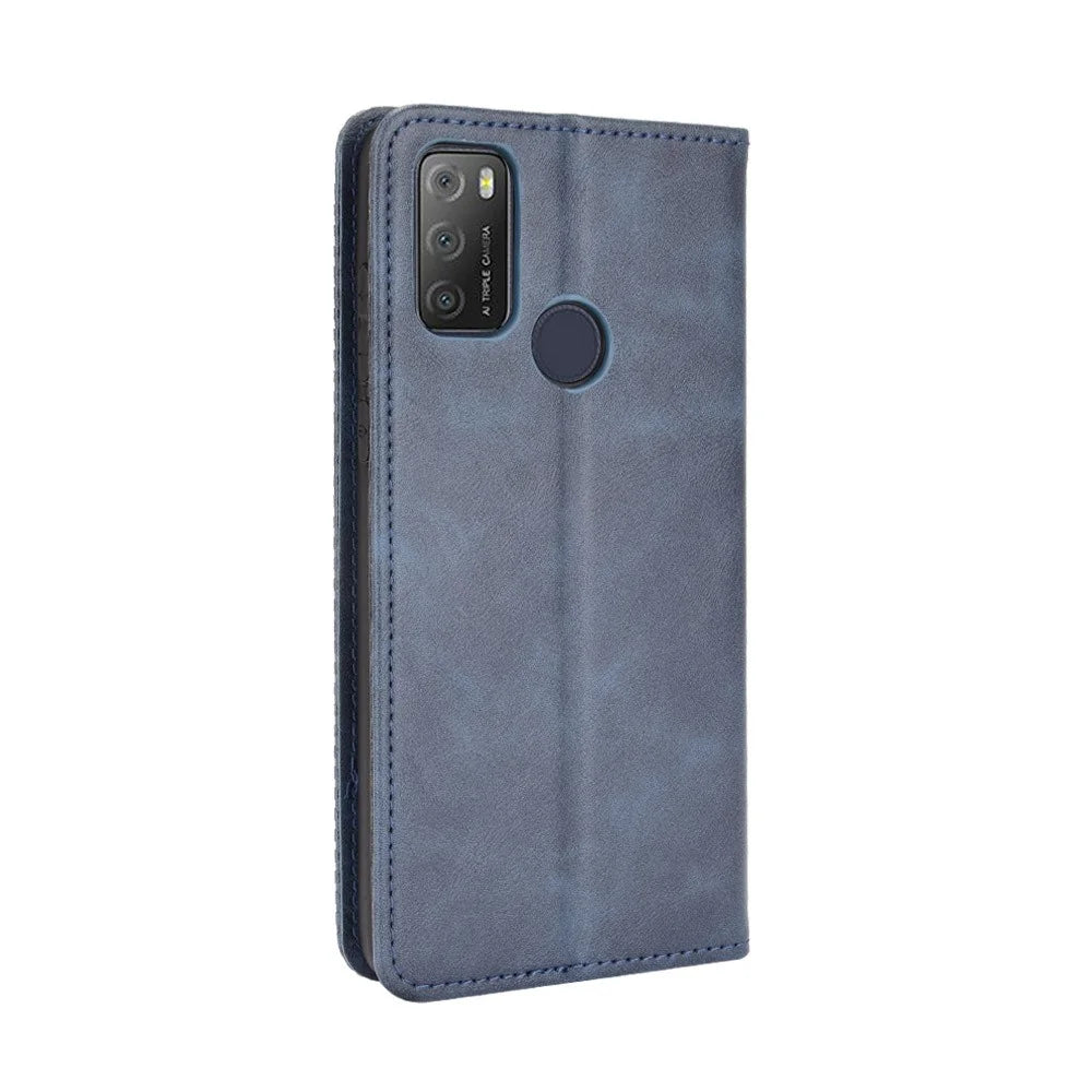 Magnetic Vintage Style Phone Case Wallet Stand Leather Cover for Alcatel 3L(2021) / 1S (2021) - Blue - 3