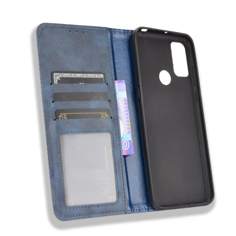 Magnetic Vintage Style Phone Case Wallet Stand Leather Cover for Alcatel 3L(2021) / 1S (2021) - Blue - 4