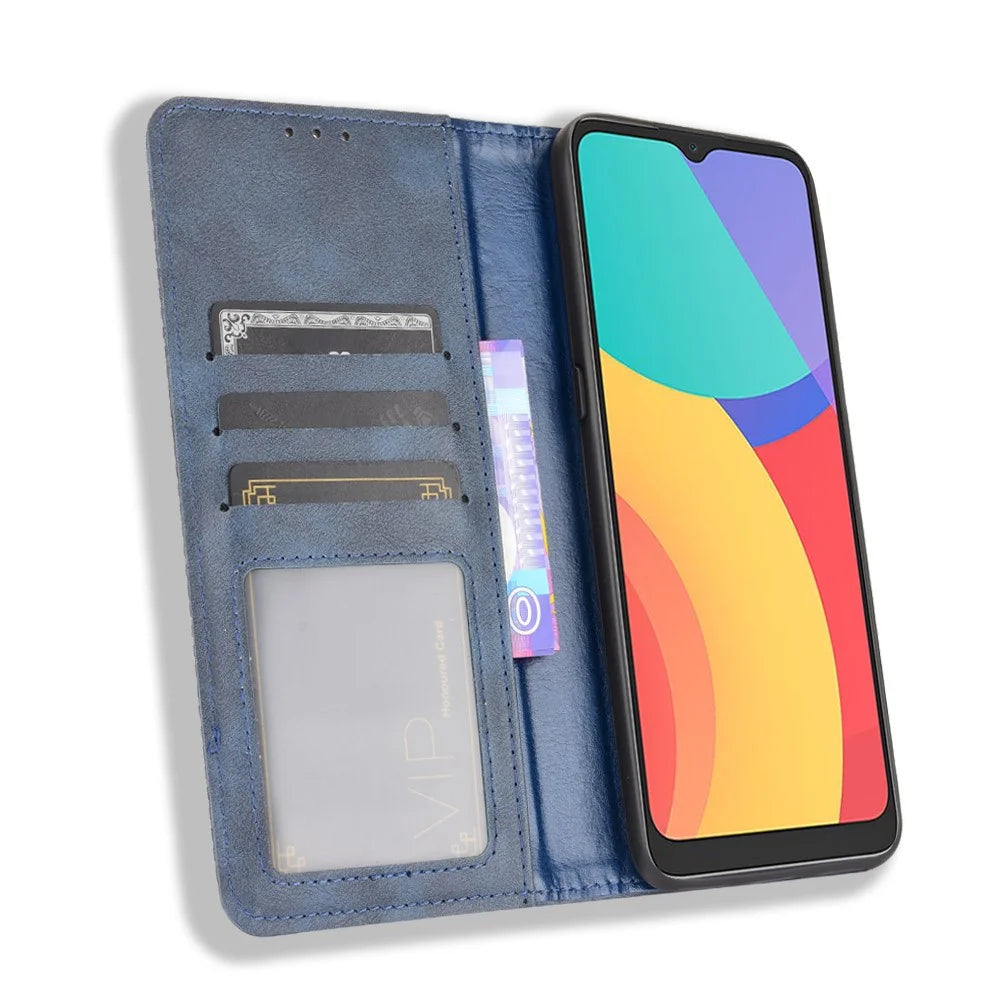 Magnetic Vintage Style Phone Case Wallet Stand Leather Cover for Alcatel 3L(2021) / 1S (2021) - Blue - 5
