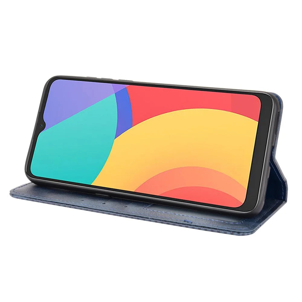 Magnetic Vintage Style Phone Case Wallet Stand Leather Cover for Alcatel 3L(2021) / 1S (2021) - Blue - 6