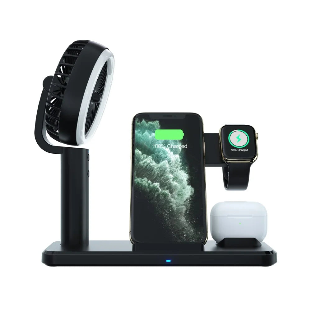 N60 3 in 1 Wireless Charger Stand Dock Station with Handheld Fan LED Light for iPhone Huawei - 4