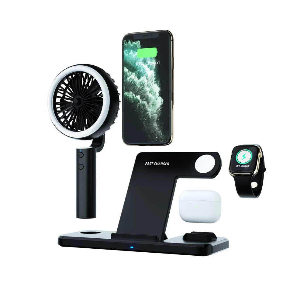 N60 3 in 1 Wireless Charger Stand Dock Station with Handheld Fan LED Light for iPhone Huawei - 5