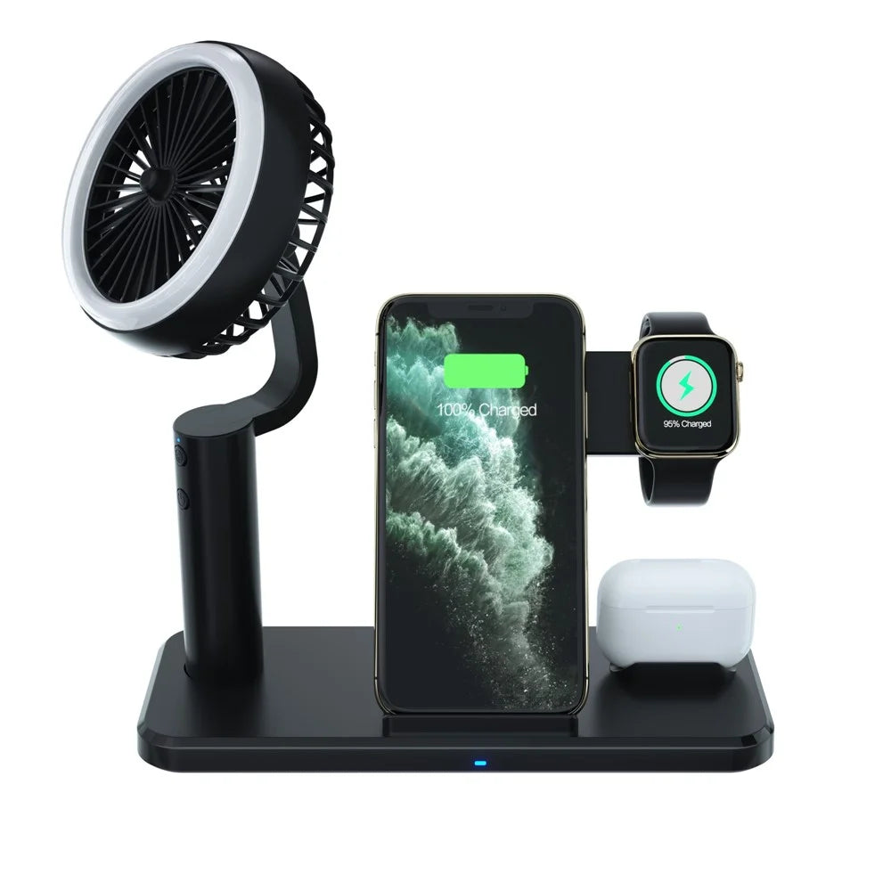 N60 3 in 1 Wireless Charger Stand Dock Station with Handheld Fan LED Light for iPhone Huawei - 7