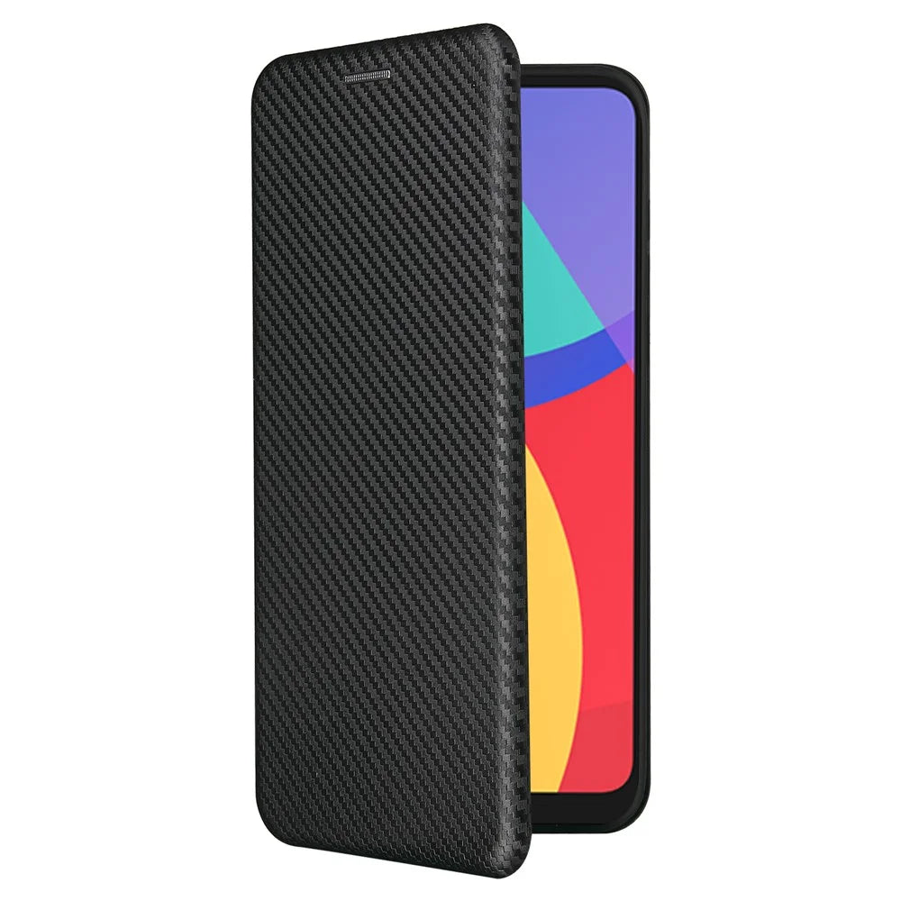 Carbon Fiber Texture Auto-absorbed Leather Stand Shell Cover with Card Holder for Alcatel 1S (2021) - Black - 2