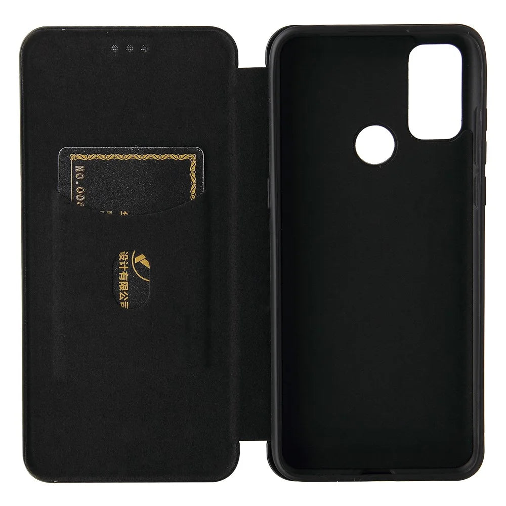 Carbon Fiber Texture Auto-absorbed Leather Stand Shell Cover with Card Holder for Alcatel 1S (2021) - Black - 4