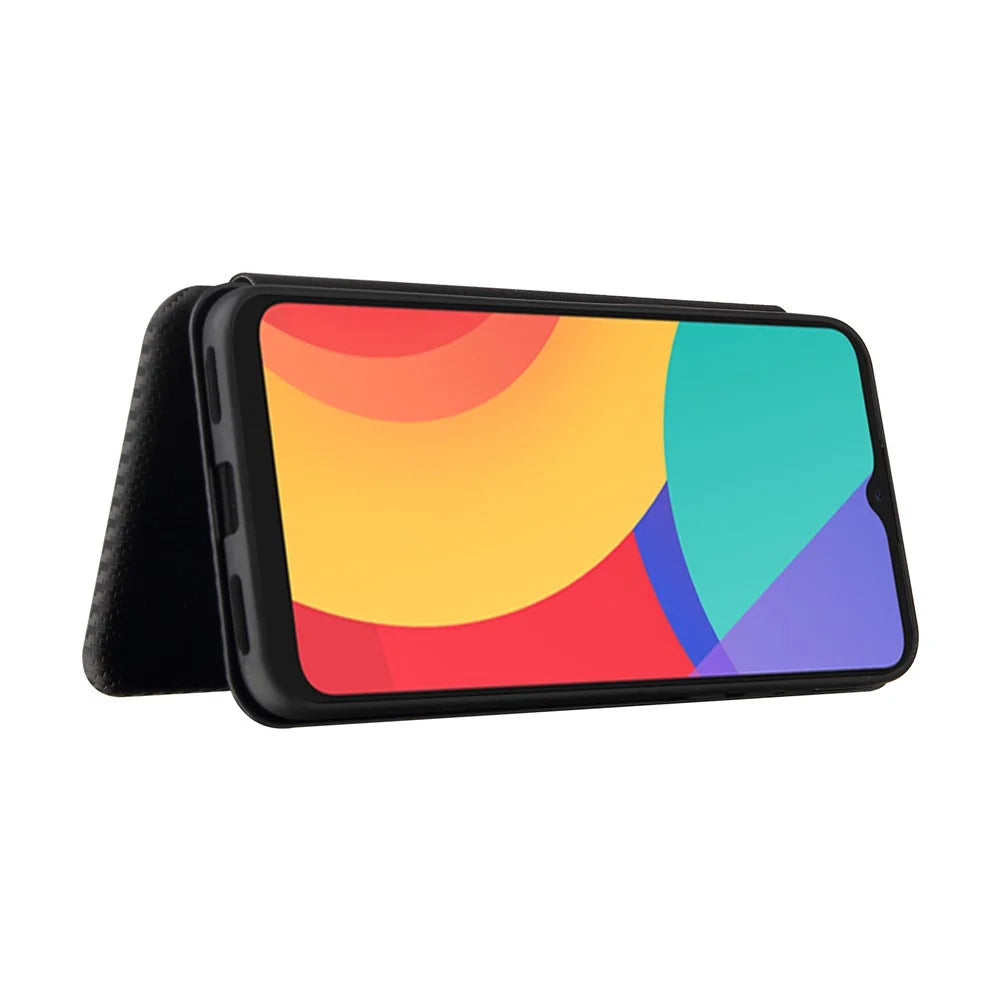 Carbon Fiber Texture Auto-absorbed Leather Stand Shell Cover with Card Holder for Alcatel 1S (2021) - Black - 5