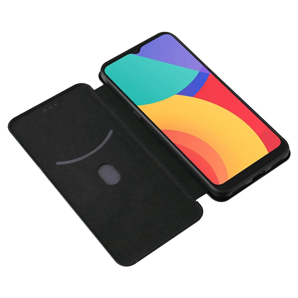 Carbon Fiber Texture Auto-absorbed Leather Stand Shell Cover with Card Holder for Alcatel 1S (2021) - Black - 7