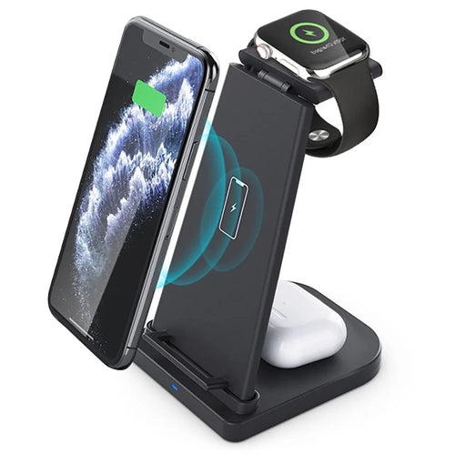 B12 Phone Smartwatch Bluetooth-compatible Earphone Wireless Charger Stand 3 in 1 Fast Charging Station - Black/for Apple Watch - 1
