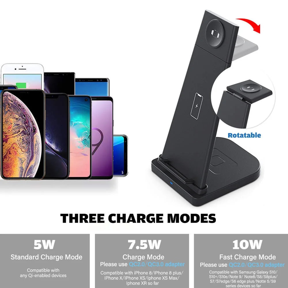 B12 Phone Smartwatch Bluetooth-compatible Earphone Wireless Charger Stand 3 in 1 Fast Charging Station - Black/for Apple Watch - 6