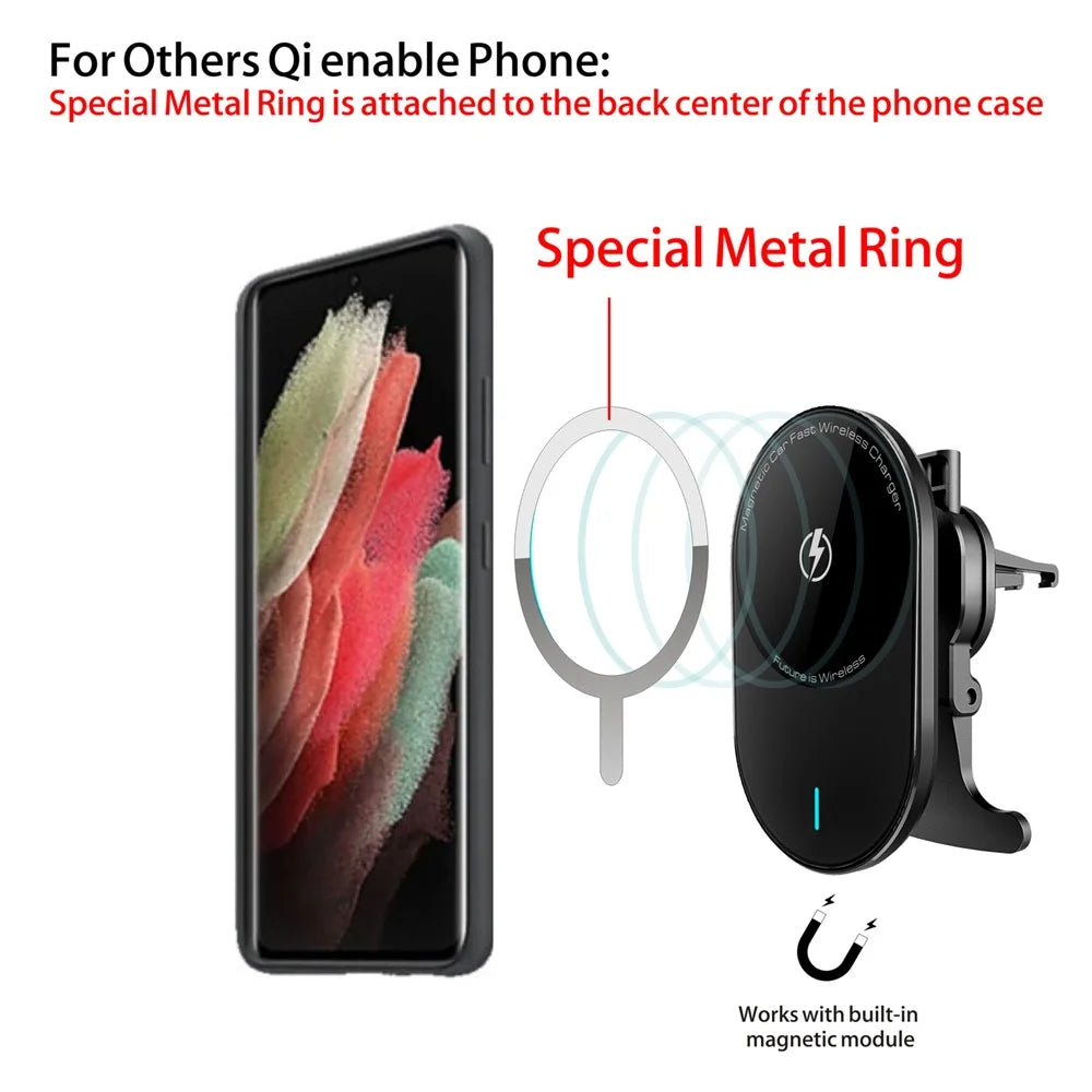 EP08 Magnetic Car Vehicle Air Outlet Fast Charging Mobile Phone Wireless Charger - Black - 7