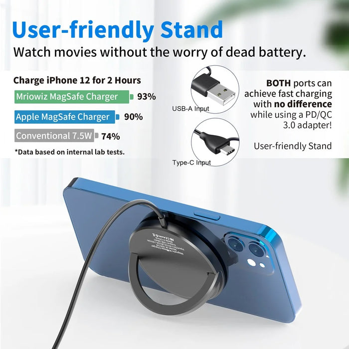 MIRIOWIZ M-2001W 15W 360 Rotary Desktop Magnetic Wireless Charger Compatible with MagSafe Charging Pad for iPhone - 2