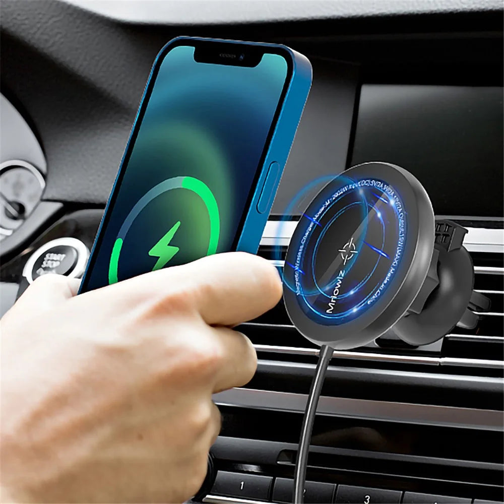 MRIOWIZ M-2002W 15W Car Air Vent Magnetic Wireless Charger Compatible with MagSafe with USB+Type-C Port Holder for iPhone 12 / Samsung - 2