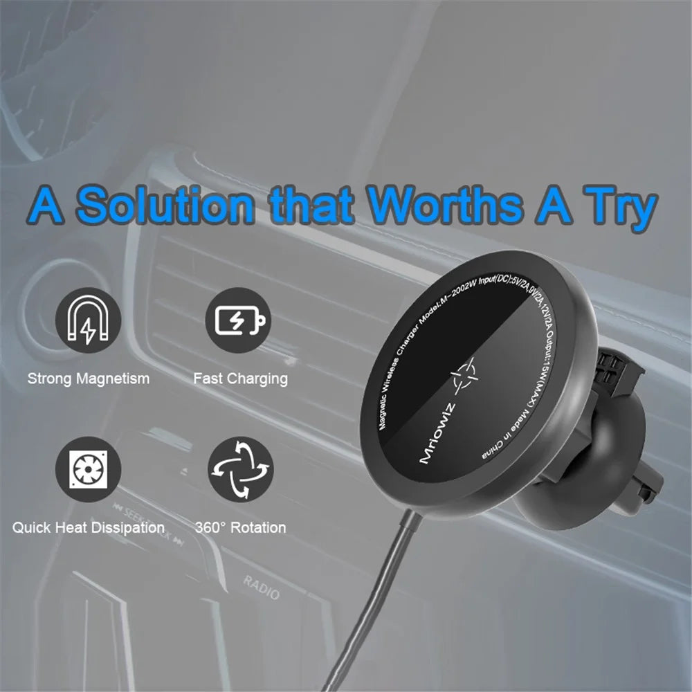 MRIOWIZ M-2002W 15W Car Air Vent Magnetic Wireless Charger Compatible with MagSafe with USB+Type-C Port Holder for iPhone 12 / Samsung - 4