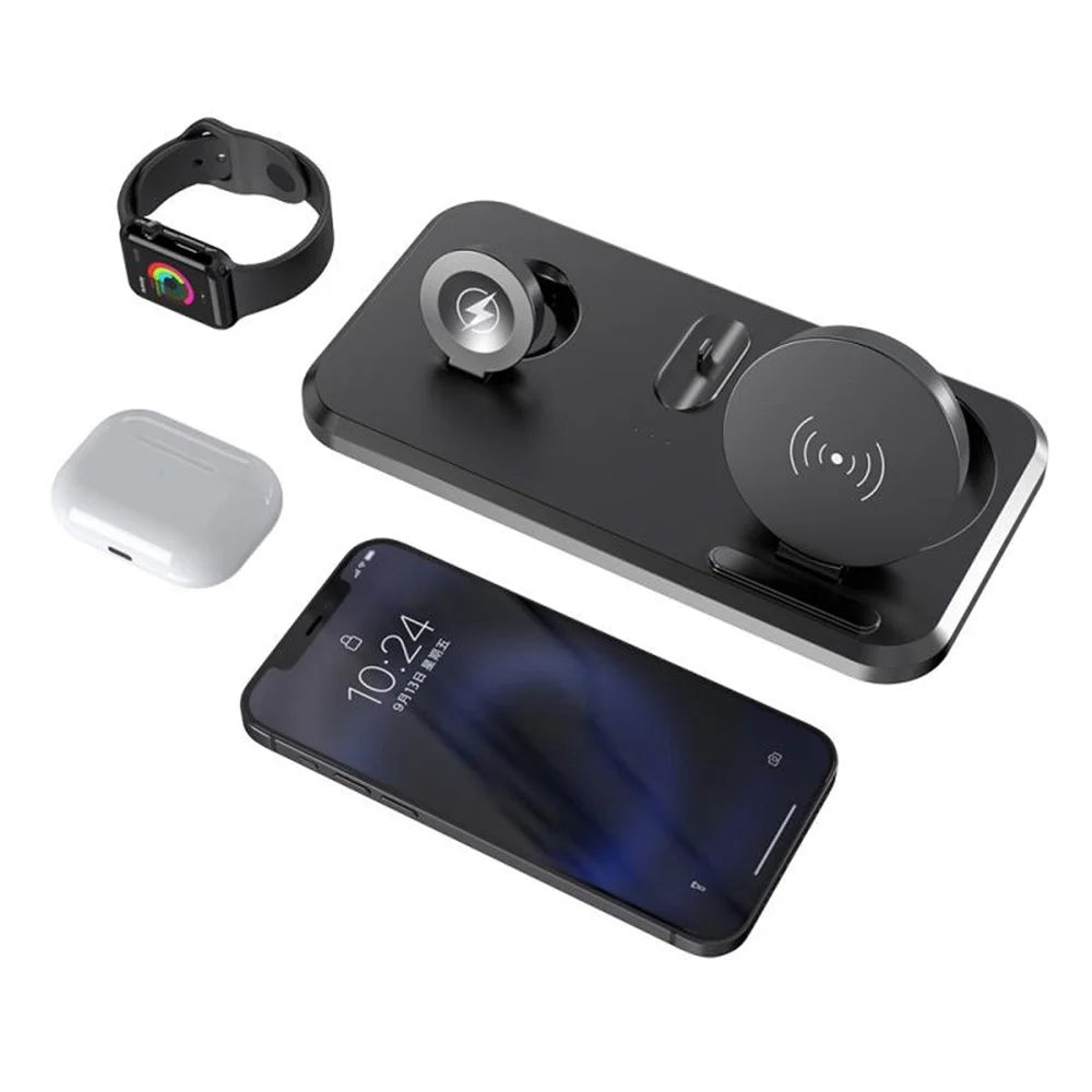 UV-06 3-in-1 15W Wireless Charger Foldable Qi Fast Charging Stand Dock for iPhone Samsung iWatch AirPods - 2
