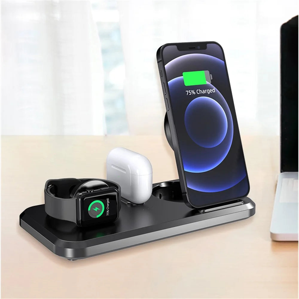 UV-06 3-in-1 15W Wireless Charger Foldable Qi Fast Charging Stand Dock for iPhone Samsung iWatch AirPods - 7