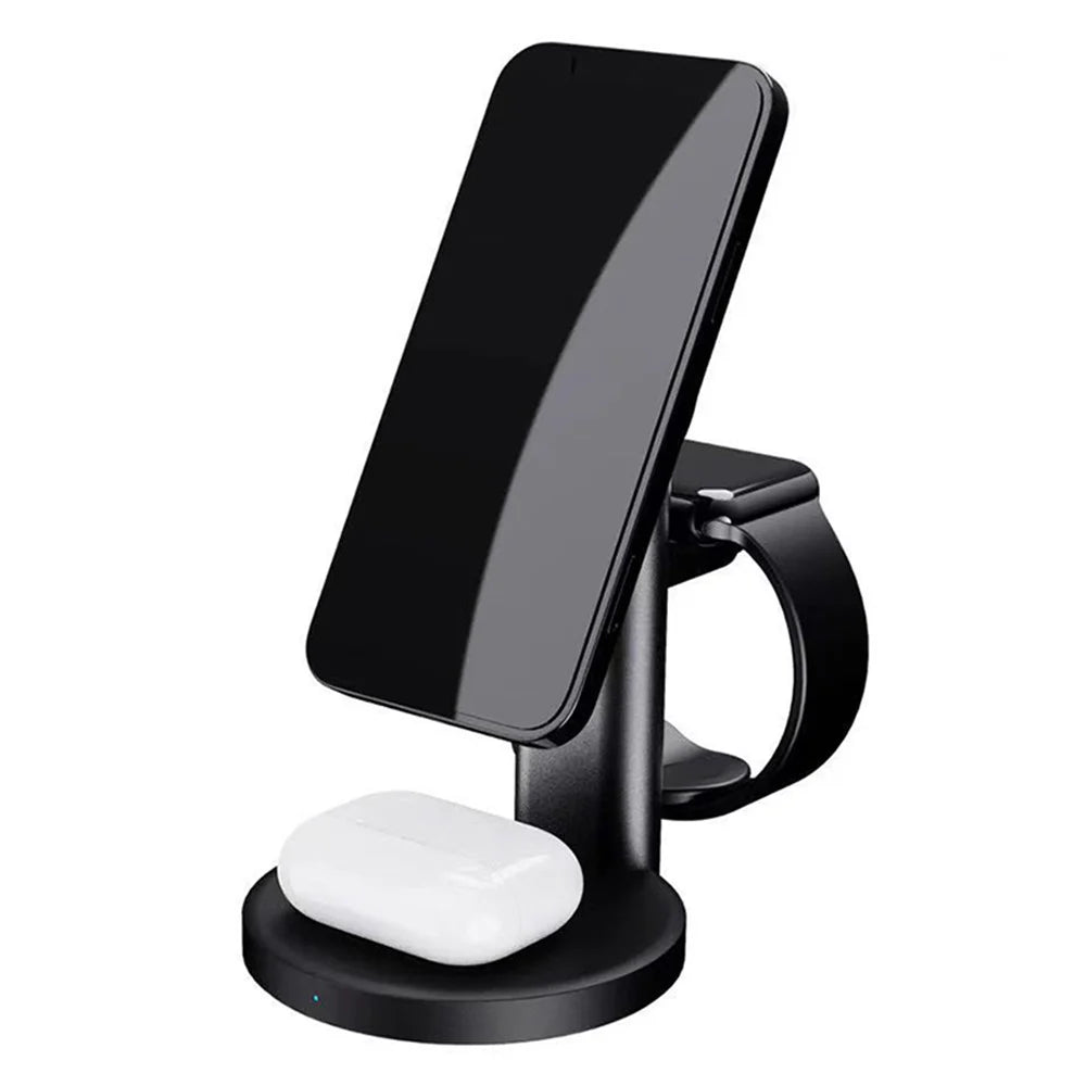 S36 3-in-1 15W Magnetic Wireless Charger Desktop Fast Charging Stand for iPhone 12 Series iWatch AirPods - Black - 1