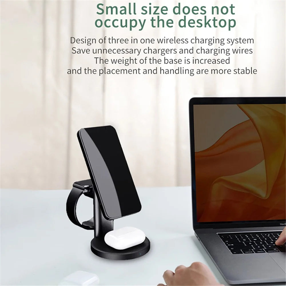 S36 3-in-1 15W Magnetic Wireless Charger Desktop Fast Charging Stand for iPhone 12 Series iWatch AirPods - Black - 3