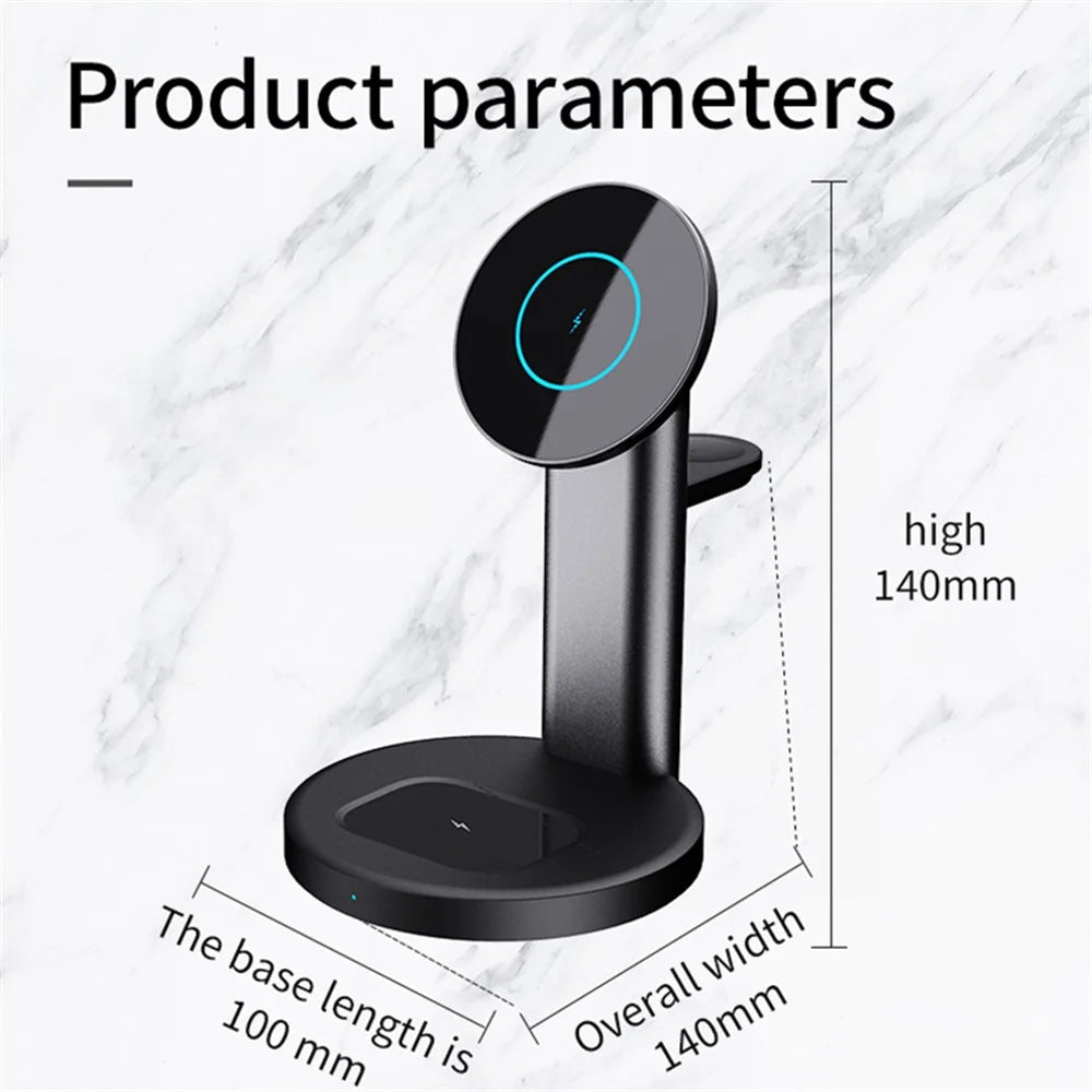 S36 3-in-1 15W Magnetic Wireless Charger Desktop Fast Charging Stand for iPhone 12 Series iWatch AirPods - Black - 5