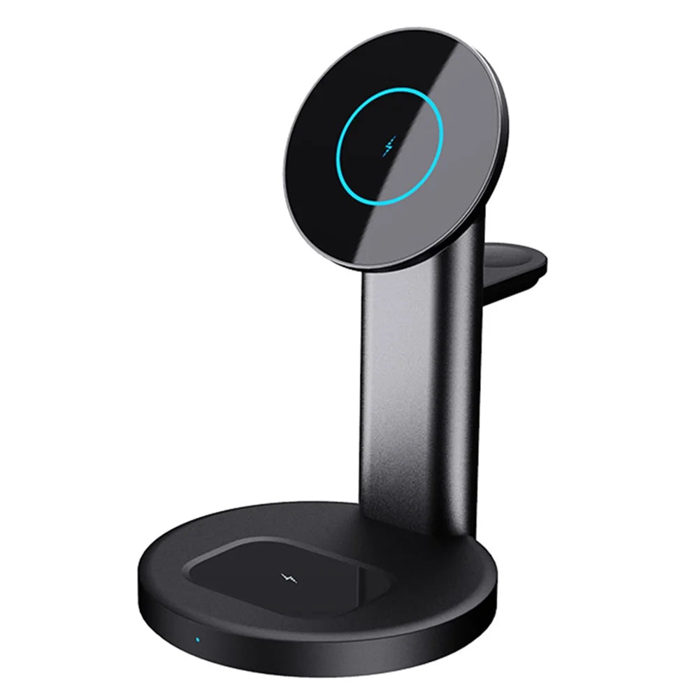 S36 3-in-1 15W Magnetic Wireless Charger Desktop Fast Charging Stand for iPhone 12 Series iWatch AirPods - Black - 6